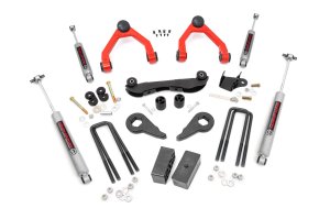 GMC K1500 Suspension Lift Kit - Rear - Rough Country - 2-3 Inch Lift, Forged Aluminum Upper Control Arms, N3 Shock Absorbers, Forged Torsion Bar Keys - Red - '88-'99